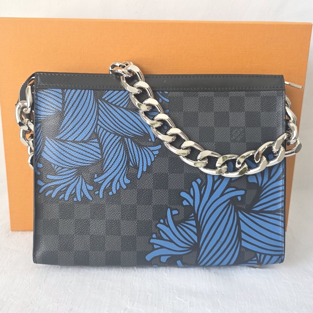Auth Louis Vuitton Damier Graphite Voyage Rope Pochette Bag